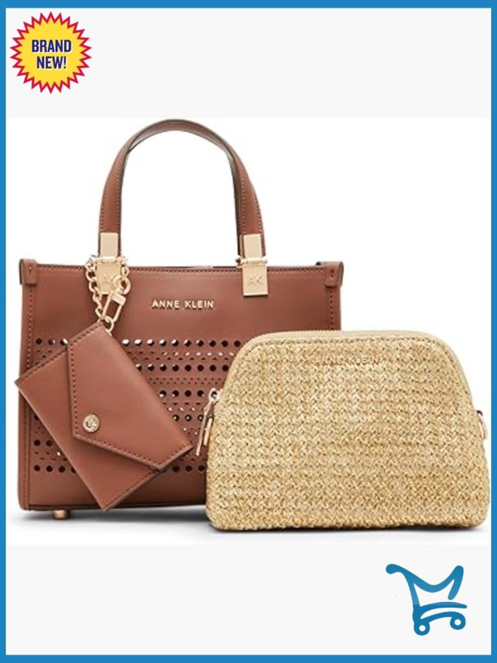 Mini Satchel with Convertible Straw Crossbody, Perforated Design, Small Size
